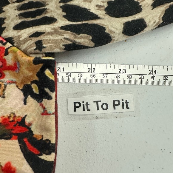 Ali Miles Womens M Boho Patchwork Print Top Mixed Floral Leopard Artsy Statement - Picture 6 of 8